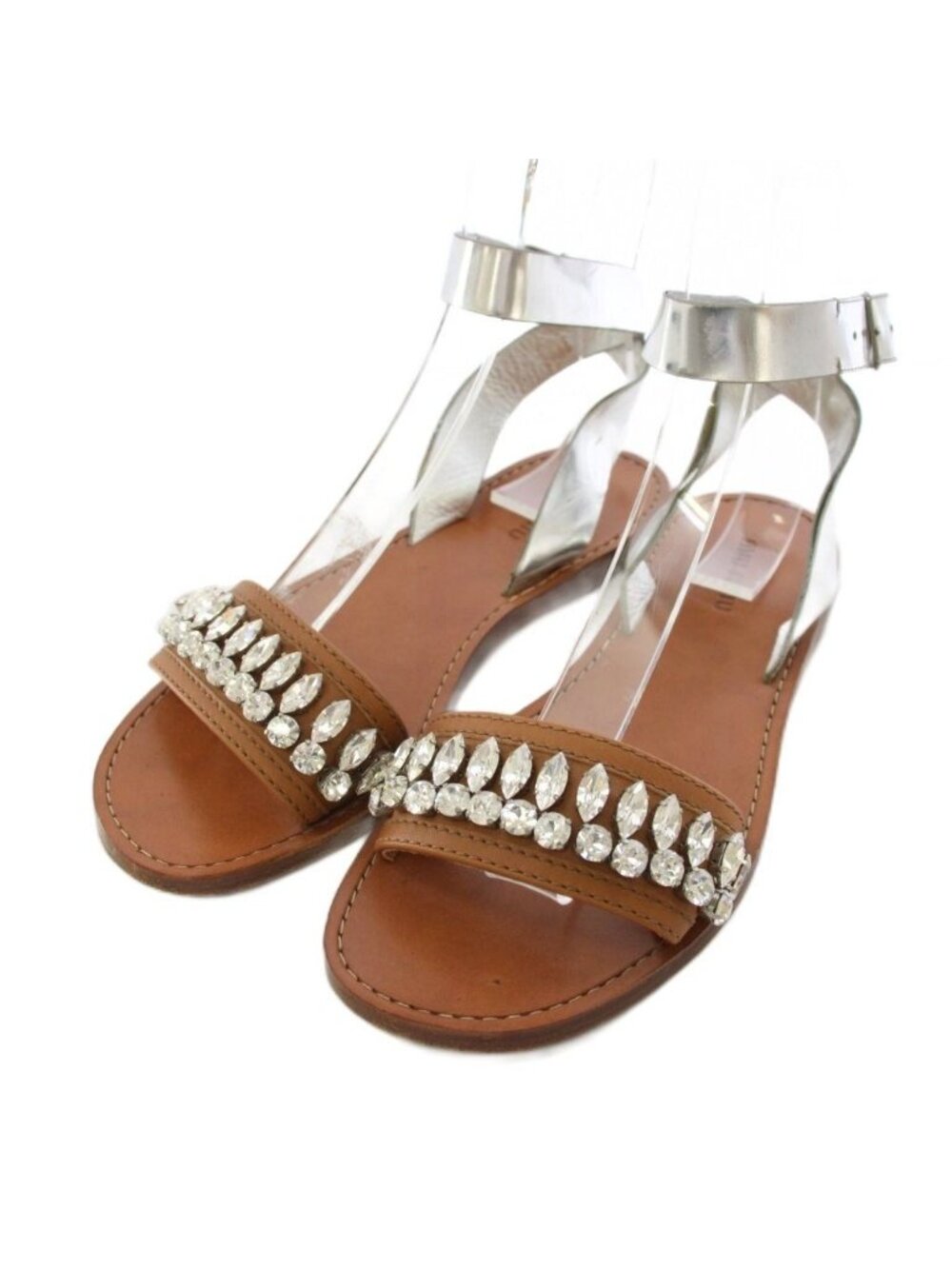 Miu Miu Miu Sandals Strap Leather Bijou Silver TK 36.5